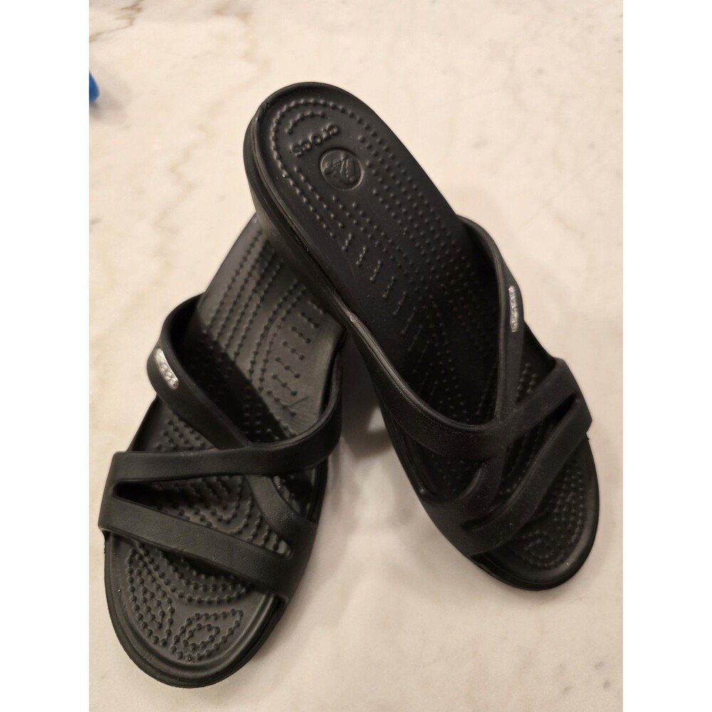 Crocs Patricia Black Low Wedge Slide Sandals Women's Comfort Shoes Size 7